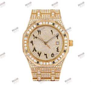 Customized 36mm Gold Tone Moissanite Diamond <b>Watch</b> Luxury Antique Diamond Studded Unisex Design with Black <b>Arabic</b> <b>Numerals</b> Dial - Product Image 6
