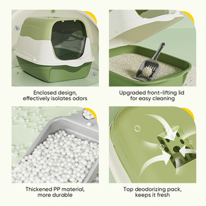 Caja de arena inteligente para gatos de gran capacidad, fácil de limpiar, con tapa abierta y lados altos, incluye pala, 20L, de PP. - Product Image 3