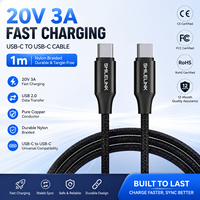 Cable USB Tipo-C de Nailon de 1m, 20V 3A, Carga Rápida, Conductor de Cobre Puro, Transferencia de Datos USB 2.0, PVC, Certificado CE/FCC/RoHS, 12 Meses de Garantía
