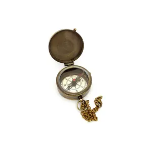 Classic Nautical <b>Antique</b> Gold-Plated Round Engraved Sundial Brass Pocket <b>Compass</b> for Collectors - Product Image 1