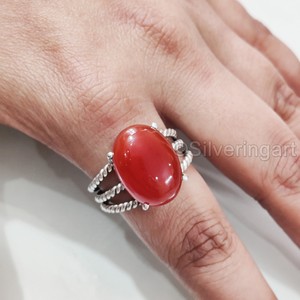 Bague pour femme en argent sterling 925 avec pierre précieuse onyx rouge naturel, pierre de naissance de décembre, 3 anneaux torsadés style bohème, bijoux de Noël - Product Image 3
