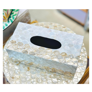 Handmade Rectangular Rattan Napkin Holder <b>with</b> Blue Ceramic Lotus <b>Lid</b> Woven Storage Case and Home <b>Decor</b> Tissue <b>Box</b> - Product Image 4