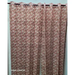 Rajasthan Fashions Rideaux et cantonnières en coton imprimé au bloc, textile naturel de qualité supérieure, motif complexe, Blanc Bass Pich Mugal - Product Image 5