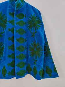 Boho Blue Velvet Suzani Jacket Embroidered Winter Coat, Velvet Suzani Embroidered Jacket: Bohemian Artisanal Coat - Product Image 3