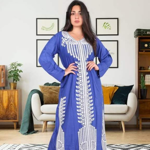 Abiya en coton brodé pour femmes, vêtements islamiques, jilbab arabe, dubaï, nouvelle collection 2022 - Product Image 1