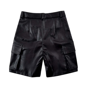 WholeSale <b>Men</b> Cargo PU Leather <b>Shorts</b> Stretch Slim Multi <b>Pockets</b> Motorcycle, Fashion and OutWear BestSelling Custom OEM - Product Image 2