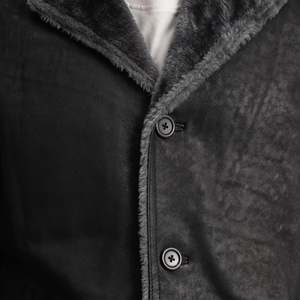 Kolby Distressed Black Leather <b>Shearling</b> <b>Coat</b> with Lapel Collar - Product Image 4