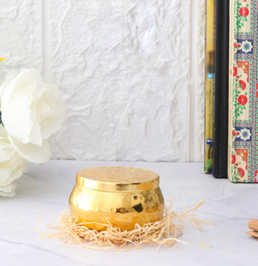 Premium Quality Golden Handmade Metal Hammered Jar Candle With Lid Best Price Candle Making Container From India - Product Image 2