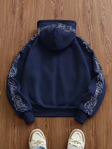 เสื้อฮู้ดแบบลำลองถักทรงหลวมสำหรับผู้ชายแขนยาวปักลายภาษาอังกฤษวินเทจปรับแต่งได้สำหรับฤดูหนาว - Product Image 3