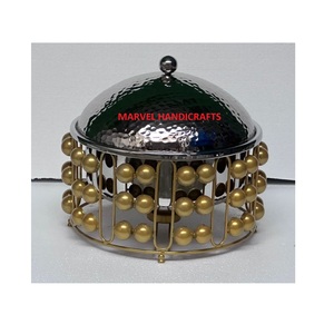 Cacerola Retro de Malla de Alambre de Hierro con Olla de Acero Inoxidable Martillado |   Calentador de Alimentos para Buffet, Catering, Comedores y Eventos - Product Image 1