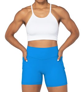 Short de course de gymnastique à séchage rapide pour femmes Short de sport respirant avec taille élastique et bouton de marque personnalisé motif décoré nœud - Product Image 1