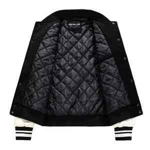 Chaqueta Varsity Negra para Hombre con Mangas de Cuero PU Blanco, Cuello Alto, Cierre de Botones, Estilo Preppy, Ropa de Otoño - Product Image 2