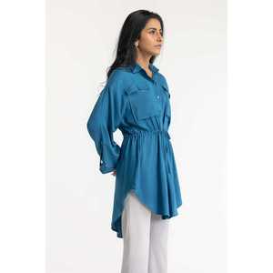 Chemise en tissu popeline bleue 224-217-007 - Product Image 4