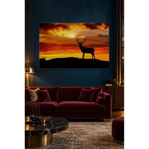 Silhouette de cerf Fida au coucher du soleil orange, impression sur toile - Product Image 2