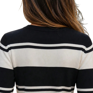 Women Striped Knit <b>Cardigan</b> <b>Sweater</b> Long Sleeve Button Front Round Neck Casual Fashion Top For Daily Office And Elegant Wear - Product Image 4