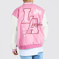 Veste de universitaire Letterman rose vintage pour hommes, personnalisée OEM, vente en gros, manches en cuir brodées en chenille pour l'automne Vestes de baseball