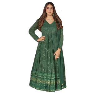 Vestido Anarkali de Diseñador de Última Moda por Fab Zone, Georgette Sintética con Bordado Intenso, Ropa India Pakistaní para Fiestas y Festivales para Mujer - Product Image 1