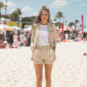 Ensemble d'été 2 pièces pour femmes, blazer décontracté + short, vêtements de bureau et de vacances - Product Image 1