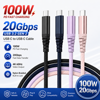 Kabel USB C ke USB C Lucky Red 10Gbps 100W, Pengisian Cepat PD USB 3.2 Gen 2, Output Video 4K 60Hz, Jalinan Nilon Merah Cerah