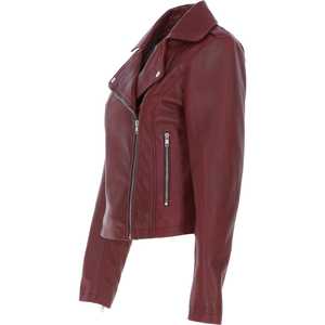 Veste en cuir automne hiver personnalisée pour femmes haut tendance solide col tournant manches longues respirant doublure en Satin teint uni - Product Image 4