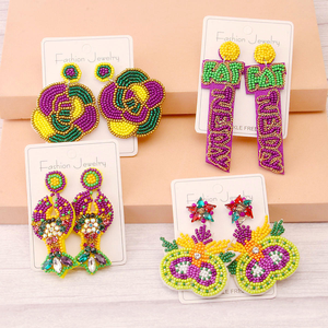 Boucles d'oreilles Bestone, nouvelle mode, carnaval, perles de riz, masque perlé, lettres MARDI GRAS - Product Image 6