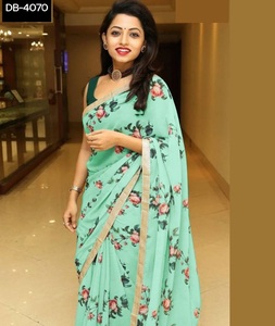 Pièces de sari indien ethnique en satin de soie, prêt-à-porter pour les fêtes, en georgette à imprimé numérique, avec bordure en dentelle, design moderne, haute qualité - Product Image 1