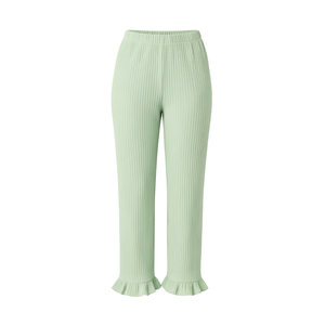 Pantalon de détente d'hiver pour femme, style décontracté et tendance, en tricot côtelé, taille élastique, jambe large, ourlet en feuille de laitue, coupe ample, mélange de coton - Product Image 1