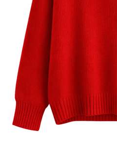 Pull en tricot à col polo rouge pour femmes avec broderie, manches longues, doux, chaud, décontracté, pull d'hiver pour les acheteurs en gros, vente en gros - Product Image 5