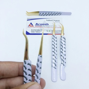 Ensemble de pinces à épiler professionnelles de haute qualité pour extensions de cils, avec embout doré imprimé, logo personnalisé, en acier inoxydable, durable - Product Image 4