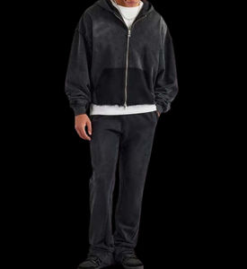 Ensemble survêtement homme imprimé personnalisé délavé à l'acide, sweat-shirt et pantalon de survêtement, polyester/coton respirant léger, couleurs personnalisées - Product Image 1