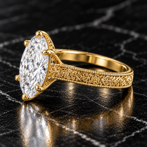 Anillo de Diamante Ovalado Cultivado en Laboratorio de 2CT, Certificado IGI, Oro Amarillo Sólido de 14K, Anillo de Compromiso Vintage Grabado, Proveedor Directo - Product Image 3