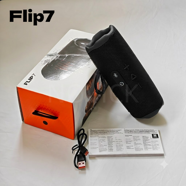 Portable Travel Speaker Flip7 Interchangeable Carabiner Strap 16 Hours Long Battery Life Deep Bass Splashproof Music Player