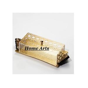 Bandeja para servir alimentos martillados de metal con tapa acrílica Bandeja para servir frutas secas de color dorado de calidad superior a la venta - Product Image 3