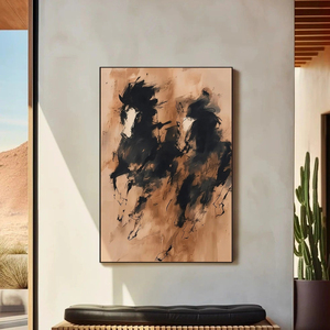 Pintura Abstracta de Caballo sobre Lienzo, Decoración de Pared Pintada a Mano con Tinta, Enmarcada, Tema Animal, Estilo Moderno para Interiores - Product Image 1