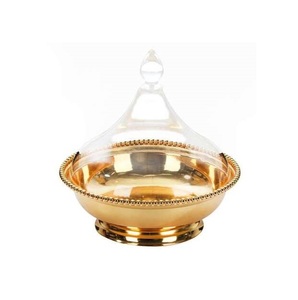 Customized Design Handcrafted Brass Metal Golden Date <b>Bowls</b> Newly Arrived Design Metal Date <b>Serving</b> <b>Bowls</b> With <b>Glass</b> LID - Product Image 1