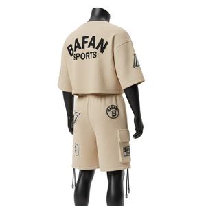 Ensemble haut court et short en coton mélangé gaufré GSM de qualité supérieure pour femme, avec logo appliqué, style urbain, 100 % coton - Product Image 5