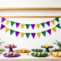 Guirlande de fanions triangulaires Mardi Gras 12 pièces, drapeaux violet, vert et or pour la décoration de fête du carnaval brésilien