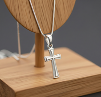 Collier avec pendentif croix chrétienne en argent 925 plaqué or |   Chaîne de pull |   Bijoux de mode unisexes pour cadeaux et fêtes