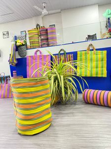 Eco-Friendly Reusable Nylon <b>Storage</b> Bag RPET Zipper Striped Handloom Woven <b>Recycled</b> Plastic Beach Bags Fashion Style Made India - Product Image 2