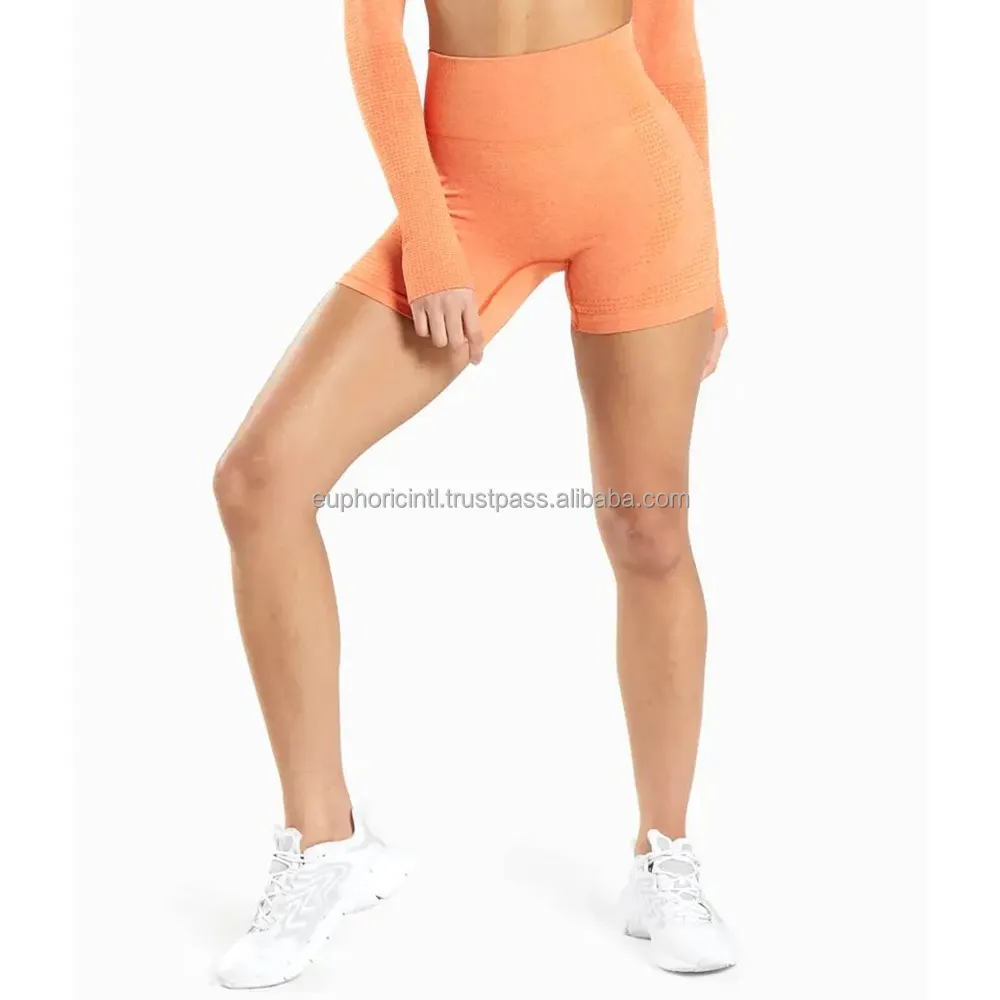 Short personnalisé orange clair pantalon de yoga sans couture pour femmes short de course en plein air taille haute levage des fesses short de yoga de grande taille