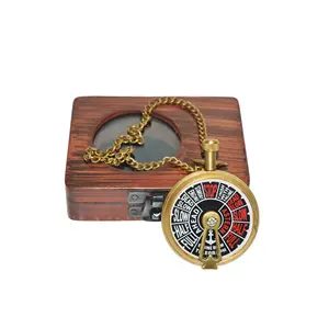 Nautical Vintage Telegraph Brass Pocket Watch With Wooden Box Brass Gold Dial Chain Ship Boat Small Pocket Watch From India