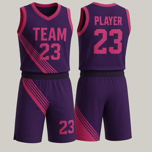 Custom Sublimated Basketball Jersey Set Purple Pink Team 23 Unisex Adult Sleeveless Tank Top <b>Shorts</b> Moisture Wicking - Product Image 5