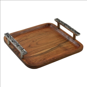 Plateau de service en bois Design, vente en gros, poignée en métal avec plateau en bois pour fête de mariage et plateau de service de Restaurant - Product Image 6