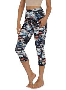 Women's Breathable Tie-Dye Yoga Capri <b>Leggings</b> Seamless Tummy Control Training Pants <b>with</b> <b>Pockets</b> for Active Gym <b>Workouts</b> - Product Image 6