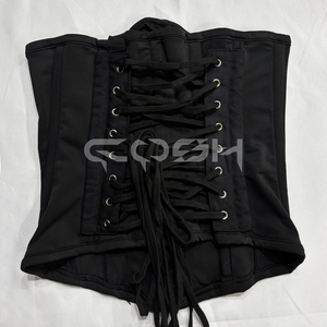 Corset amincissant sous-poitrine en maille noire avec baleines en acier, à lacets réglables au dos - Product Image 6