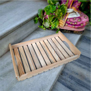 Bandeja de servicio de diseñador de madera natural, aspecto natural, tecnología artesanal decorativa - Product Image 4