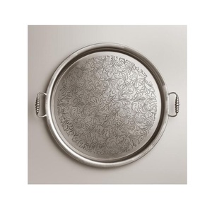 Plateau de service rond plaqué argent Nouveau design Plateau de service en aluminium coulé nickelé fini Maison Hôtel Plateau décoratif - Product Image 1
