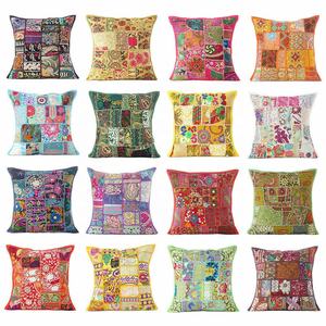 Indien fabriqué à la main ethnique Patchwork carré housse de coussin décor à la maison Patchwork housse de coussin broderie taies d'oreiller - Product Image 6
