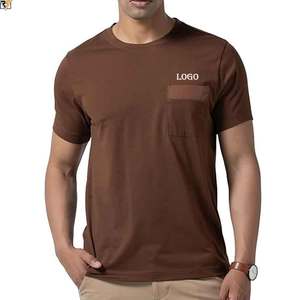 Front pocket style men tshirt <b>brown</b> custom solid colour tshirts 100% cotton 200GSM jersey high quality stitching custom - Product Image 1