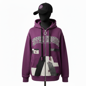 Women 320 GSM Zip <b>Hoodie</b> Soft Fleece Purple <b>Black</b> Color Block Panels Embroidery Logo Customizable Design <b>zipper</b> basics hoodies - Product Image 1